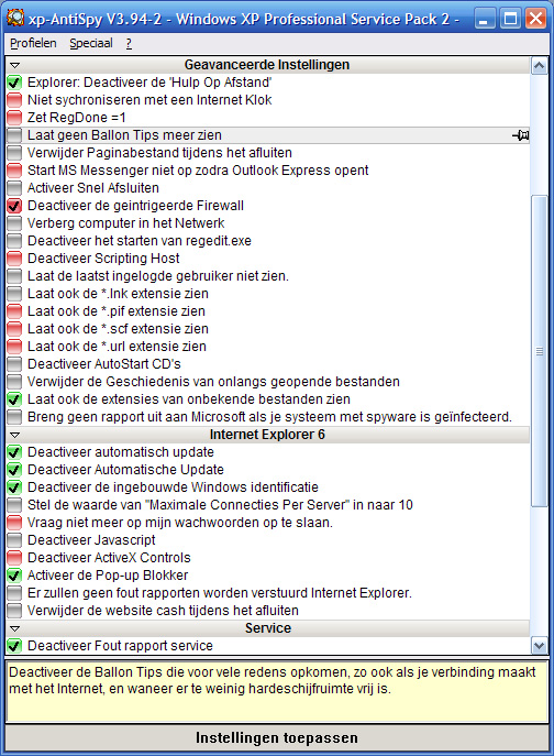screenshot van XP-antispy in Windows XP